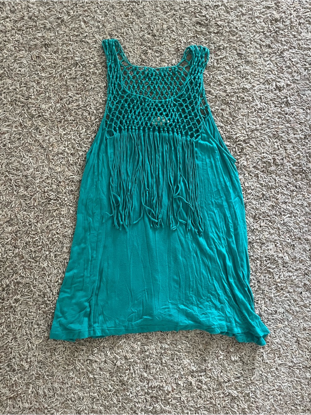teal fringe tank top